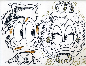 An original cartoon (depicting Scrooge McDuck and 