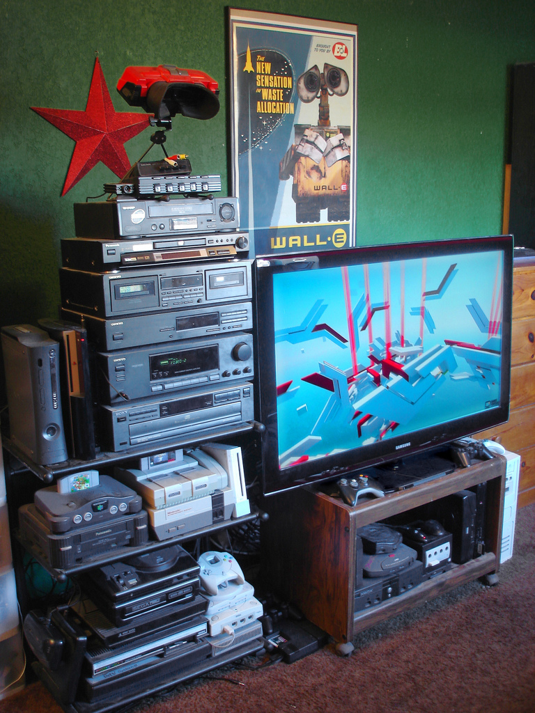 A typical living room media consumption setup
